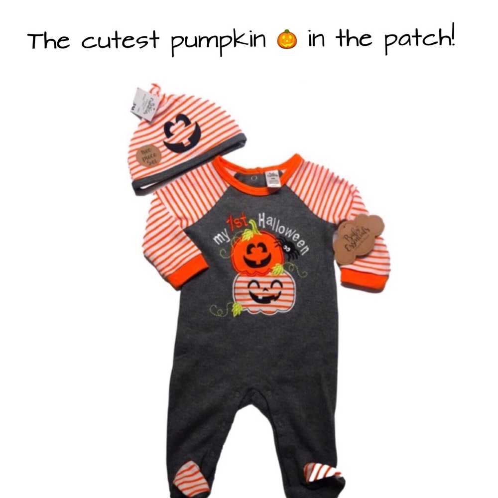 MY 1ST HALLOWEEN BABY FOOTSIE COSTUME & HAT SIZE 3 Months